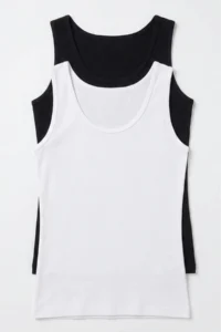 Nicoletta Women's Undershirt Wide Strap Pack of 2 Cotton Lycra Black-White
