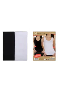 Nicoletta Women's Undershirt Wide Strap Pack of 2 Cotton Lycra Black-White - Image 4