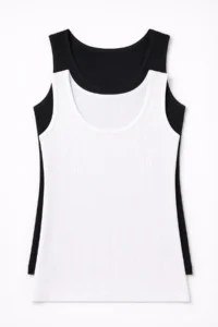 Nicoletta Women's Athlete Ribbed Camisole Ribbed Wide Strap Pack of 2 Cotton Lycra Black-White