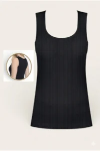 Nicoletta Women's Athlete Ribbed Camisole Ribbed Wide Strap Pack of 2 Cotton Lycra Black-White - Image 2