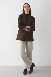 JASTE Women's Bitter Brown Striped Lined Blazer Jacket with Sleeve Detail - Image 4