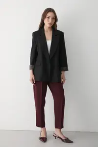 JASTE Women's Black Striped Lined Blazer Jacket with Sleeve Detail - Image 2