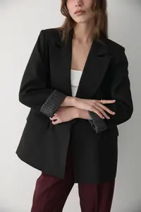 JASTE Women's Black Striped Lined Blazer Jacket with Sleeve Detail - Image 3