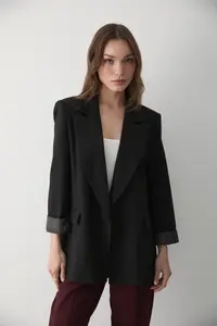 JASTE Women's Black Striped Lined Blazer Jacket with Sleeve Detail - Image 5
