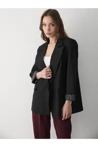 JASTE Women's Black Striped Lined Blazer Jacket with Sleeve Detail - Image 6