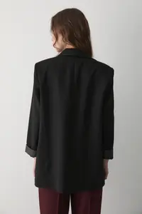 JASTE Women's Black Striped Lined Blazer Jacket with Sleeve Detail - Image 7