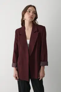 JASTE Women's Burgundy Striped Lined Blazer Jacket with Sleeve Detail - Image 6