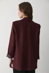 JASTE Women's Burgundy Striped Lined Blazer Jacket with Sleeve Detail - Image 7