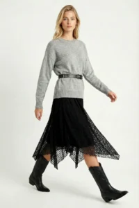 Lovelyİstanbul Lace Detailed Asymmetric Midi Skirt  Black
