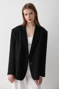 JASTE Women Black Button Detailed Oversized Blazer Jacket - Image 4