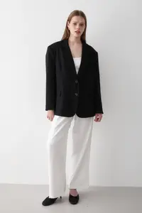 JASTE Women Black Button Detailed Oversized Blazer Jacket - Image 6