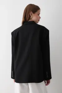 JASTE Women Black Button Detailed Oversized Blazer Jacket - Image 7