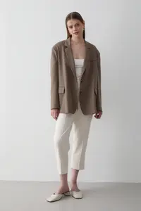 JASTE Women Khaki Button Detailed Oversized Blazer Jacket - Image 2