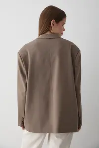 JASTE Women Khaki Button Detailed Oversized Blazer Jacket - Image 6