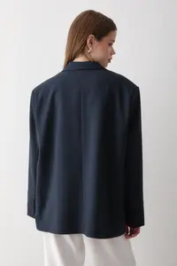 JASTE Women Navy Blue Button Detailed Oversized Blazer Jacket - Image 7