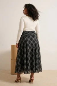 Trendyol Curve Black-Gray Maxi Ruffle/Drape Detailed Boho/Boho Chic Printed Tulle Flexible Knitting Skirt - Image 2