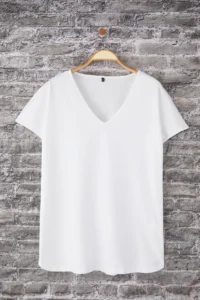 Trendyol Curve White V-neck LONG Size Plus Size T-Shirt - Image 5