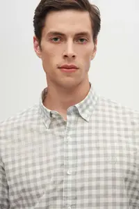 D'S Damat Ds Damat slim Fit Gray Checkered Checkered Shirt - Image 3