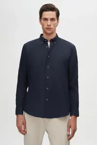 D'S Damat Ds Damat Regular Fit Navy Blue Plain Winter Flannel Shirt