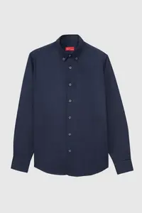 D'S Damat Ds Damat Regular Fit Navy Blue Plain Winter Flannel Shirt - Image 5