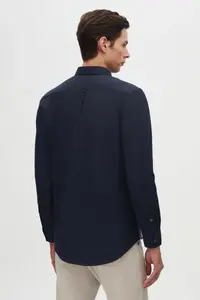 D'S Damat Ds Damat Regular Fit Navy Blue Plain Winter Flannel Shirt - Image 6