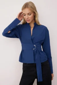 TRENDYOLMİLLA Navy Blue Belted Front snaps Adjustable Shirt - Image 2
