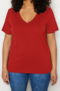 Trendyol Curve Red V-neck Basic 100% Cotton Knitting T-Shirt - Image 2