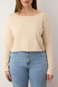 Trendyol Curve Brown-Beige 2 Sets Paket 100% Cotton Asymmetric Boat Neck Crop Knitting T-Shirt - Image 3
