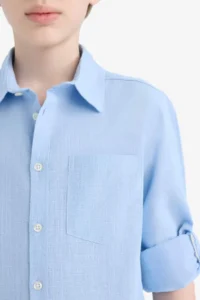 DeFacto Polo Neck Linen Look Long Sleeve Shirt for Boys - Image 5