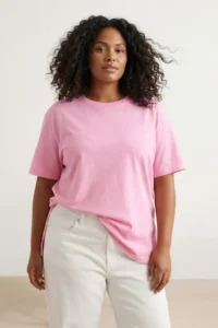 Trendyol Curve Pink relaxed Crew Neck slit 100% Cotton Knitting T-Shirt - Image 3
