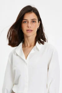 TRENDYOLMİLLA Ecru buttoned Cotton Wide Cuff Detailed Oversized Weaving Shirt - Image 2