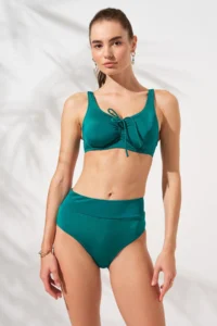 Pierre Cardin Green Tie-Down Detailed Adjustable Bikini Set Corset Tulle Large Size