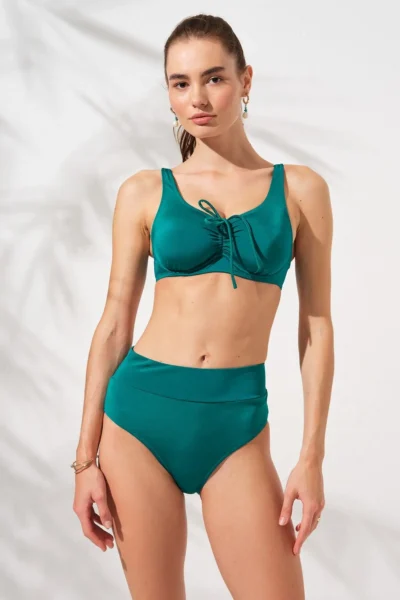 Pierre Cardin Green Tie-Down Detailed Adjustable Bikini Set Corset Tulle Large Size