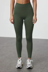 TRENDYOLMİLLA Khaki Wide Waist Elastic Extra Shaping Full Size Knitting Sports Leggings - Image 3