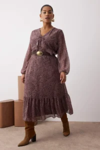 Trendyol Curve Multicolored Shawl Patterned Siphon Midi Weaving Plus Size Dress - Image 2