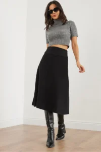 Olalook Women's Black Waist Banded Thessaloniki Bell Skirt