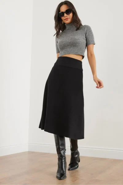 Olalook Women's Black Waist Banded Thessaloniki Bell Skirt