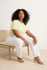 Trendyol Curve Yellow Crew Neck Biye Detailed Basic Plus Size T-Shirt