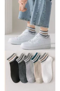 BGK Unisex 3 Striped 5 Pair Short Socks Set