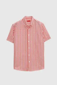 D'S Damat Ds Damat Slim Fit Red Seersucker Striped Short Sleeve Summer Shirt - Image 5