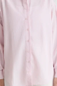 TRENDYOLMİLLA Light Pink Basic Striped Oversized Wide Pattern Weaving Shirt - Image 4