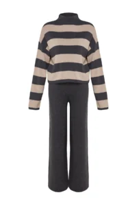 TRENDYOLMiLLA Stone Wide Pattern Striped Knitwear Top and Bottom Set - Image 6