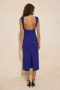 TRENDYOLMiLLA Saks Blue Back Detailed Midi Flexible Weaving Dress - Image 4
