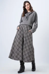 Trend Alaçatı Stili Women's Mink Zippered High Waist Plaid Double Pocket Patterned Midi Skirt Vs01718 - Image 3