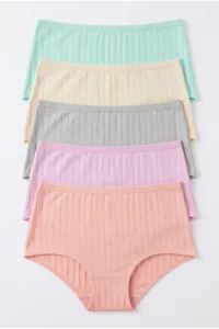 Nicoletta Women's Panties 5 Pack High Waist Cotton Lycra Ribbed Camisole Ribbed Salmon