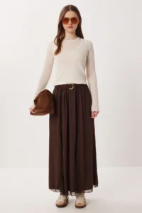 Lovelyİstanbul Wrinkle Effect Tulle Chiffon Skirt  BROWN - Image 3