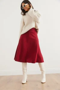 Olalook Women's Burgundy Waist Banded Thessaloniki Bell Skirt - Image 5