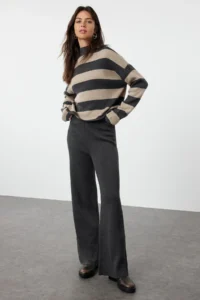 TRENDYOLMiLLA Stone Wide Pattern Striped Knitwear Top and Bottom Set - Image 2