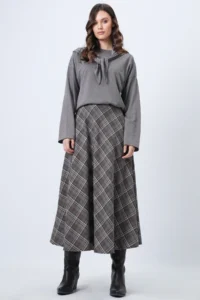 Trend Alaçatı Stili Women's Mink Zippered High Waist Plaid Double Pocket Patterned Midi Skirt Vs01718 - Image 5