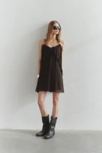 TRENDYOLMİLLA Brown Frilly Mini Weaving Dress